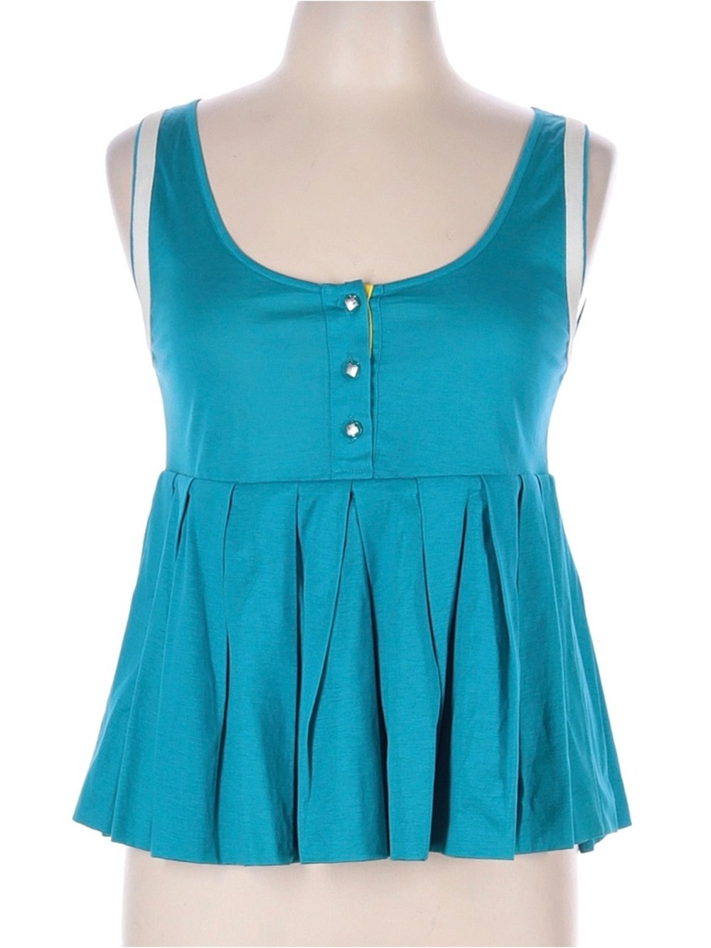 Fendi Teal Pleated Scoop Neck Tank Top